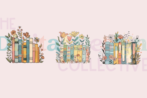 3 PNG Watercolor Floral Books Clipart