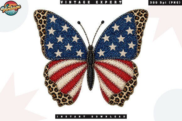 4th of July Butterfly Leopard Patchwork: A Bold Design for Patriotic Creators