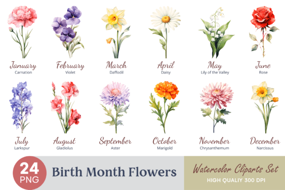 Birth Month Flower Watercolor Clipart: Elevate Your Creative Projects