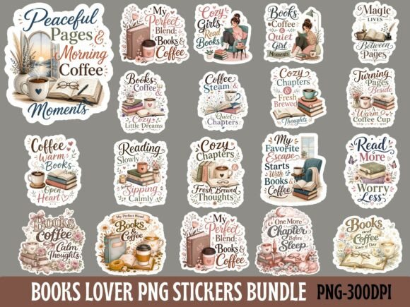 Books Coffee Lover Png Stickers Bundle: Elevate Your Creative Projects