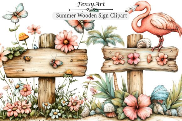 Bringing Rustic Charm to Your Designs with Whimsical Summer Wooden Sign Clipart