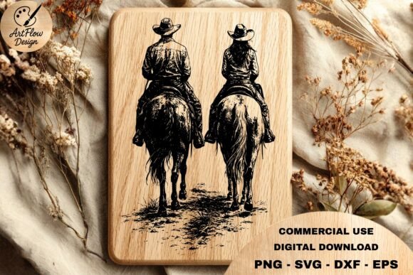 Cowboy Couple Horse Riding SVG Design