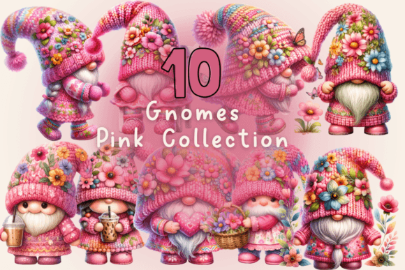 Pink Gnome Clipart Watercolor Gnomes