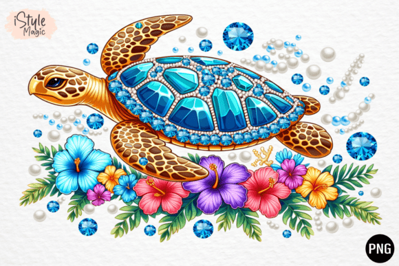 Rhinestone Sea Turtle Summer PNG Design
