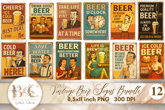 Vintage Beer Signs Clipart Bundle PNG