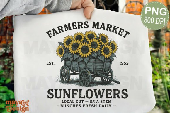 Vintage Farmers Market Sunflowers Png