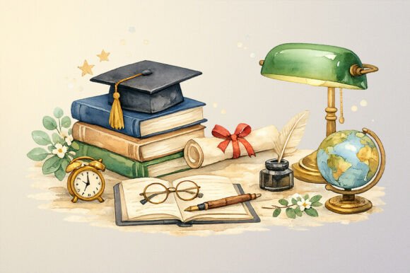 Watercolor Academic Desk Graduation PNG: A Strategic Asset for Creative Professionals