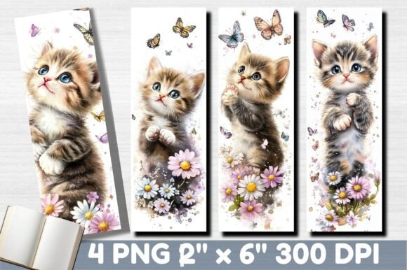 Watercolor Cute Floral Cat Bookmark Design