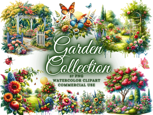Watercolor Garden Clipart - Garden Png: Bringing Nature's Warmth to Your Designs