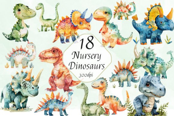 Watercolor Nursery Dinosaurs Clipart Png